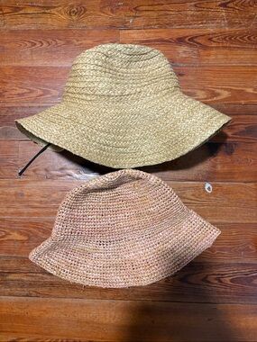 Two Straw Sun Hats - Pink and Natural